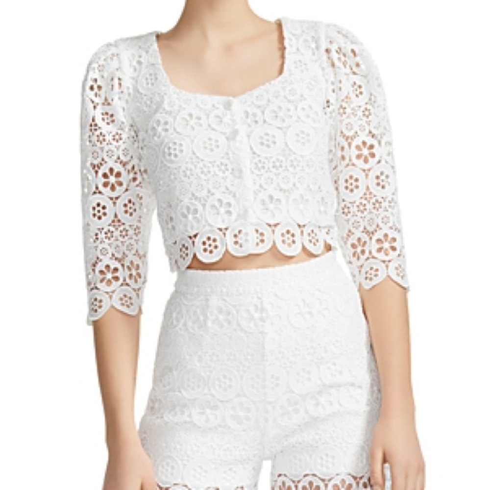 Maje White Embellished Crop Blouse 3/4 Sleeve